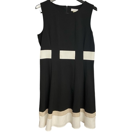 Calvin Klein Fit & Flare Colorblock Sleeveless Dress Size 12 Black White Tan - Picture 10 of 10